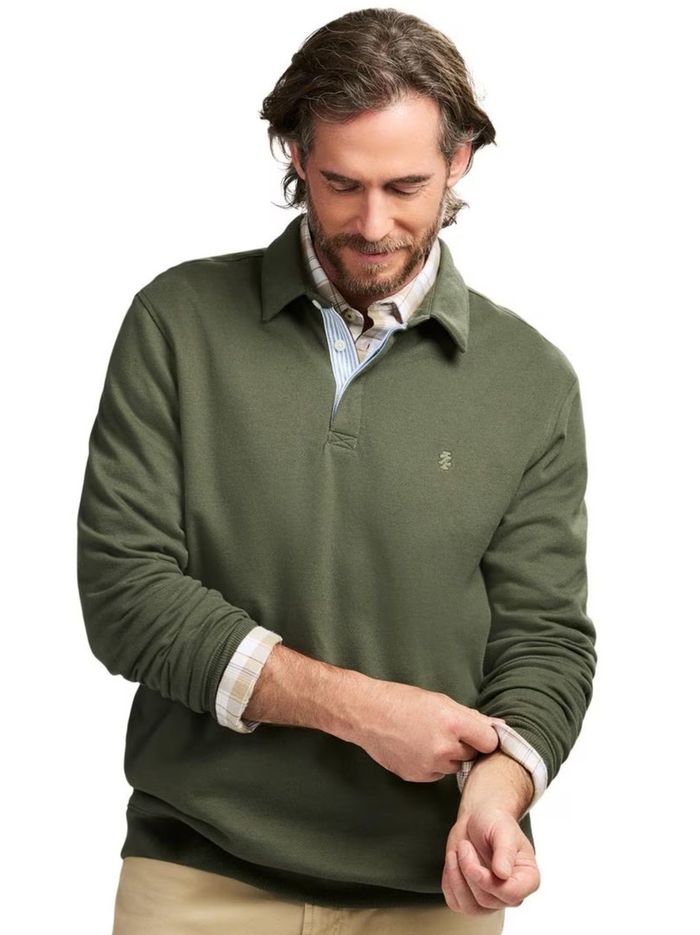 IZOD Olive Green Long Sleeve Polo Popover Size Medium